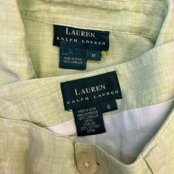 Lauren Ralph Lauren Linen Set M/8 Medium 8 Green Button Shirt Cargo Pants *READ - Picture 6 of 12